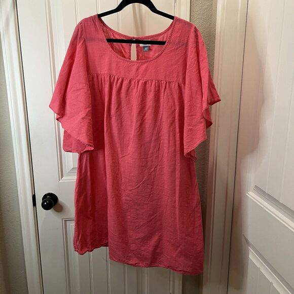 Old Navy Pink Cotton Flutter Wide Sleeve Keyhole Back Midi Dress Womens Size XL - Picture 1 of 12